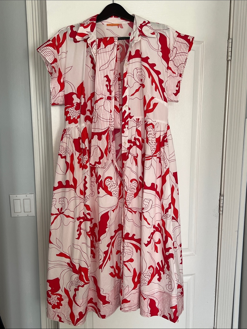Oliphant Red & White Floral Button-Front Casual Dress